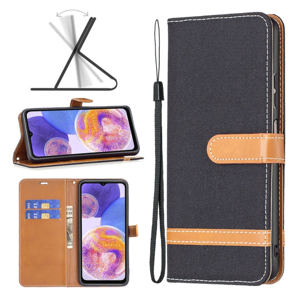 For Samsung Galaxy A23 5G Color Matching Denim Texture Leather Phone Case(Black)