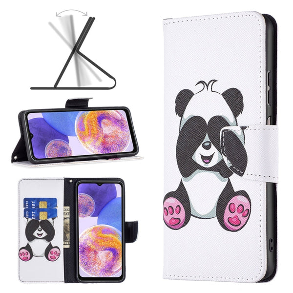 For Samsung Galaxy A23 5G Colored Drawing Pattern Flip Leather Phone Case(Panda)