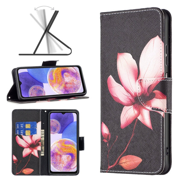 For Samsung Galaxy A23 5G Colored Drawing Pattern Flip Leather Phone Case(Lotus)