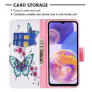For Samsung Galaxy A23 5G Colored Drawing Pattern Flip Leather Phone Case(Peach Blossom Butterfly)