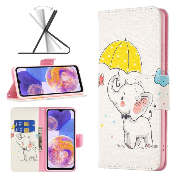 For Samsung Galaxy A23 5G Colored Drawing Pattern Flip Leather Phone Case(Umbrella Elephant)