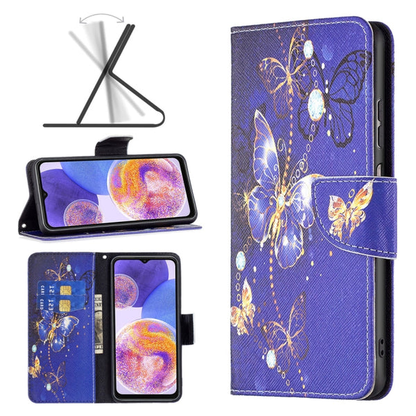 For Samsung Galaxy A23 5G Colored Drawing Pattern Flip Leather Phone Case(Purple Butterfly)