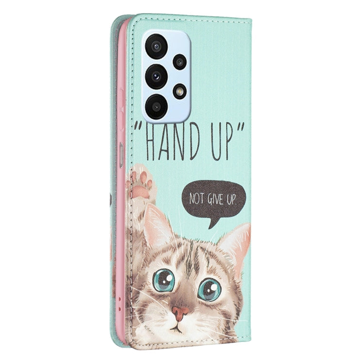 For Samsung Galaxy A23 5G Invisible Magnetic Painted Leather Phone Case(Cat)