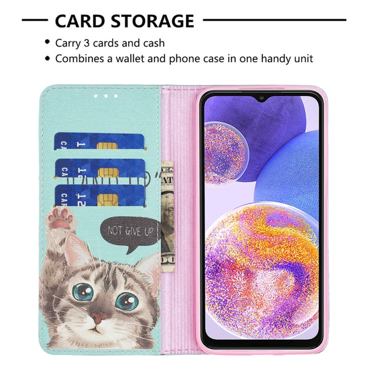 For Samsung Galaxy A23 5G Invisible Magnetic Painted Leather Phone Case(Cat)