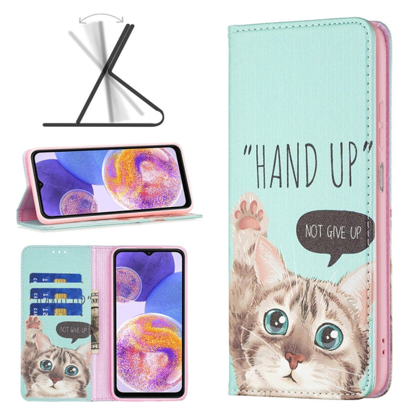 For Samsung Galaxy A23 5G Invisible Magnetic Painted Leather Phone Case(Cat)
