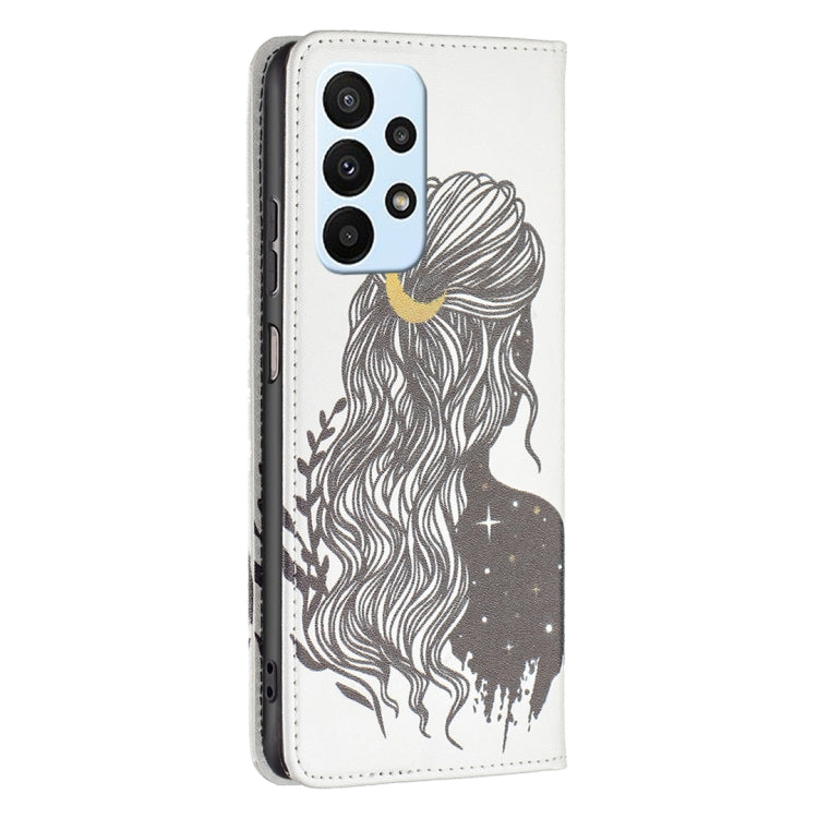 For Samsung Galaxy A23 5G Invisible Magnetic Painted Leather Phone Case(Girl)