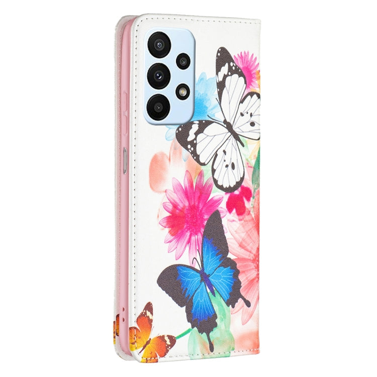 For Samsung Galaxy A23 5G Invisible Magnetic Painted Leather Phone Case(Two Butterflies)