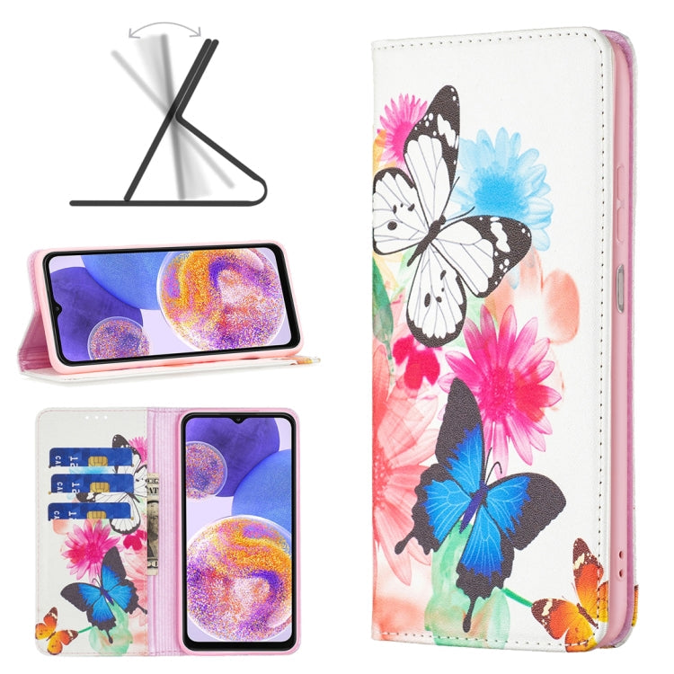 For Samsung Galaxy A23 5G Invisible Magnetic Painted Leather Phone Case(Two Butterflies)