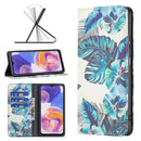 For Samsung Galaxy A23 5G Invisible Magnetic Painted Leather Phone Case(Blue Leaves)