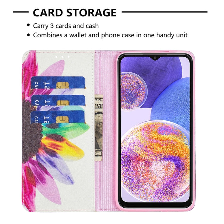 For Samsung Galaxy A23 5G Invisible Magnetic Painted Leather Phone Case(Sun Flower)