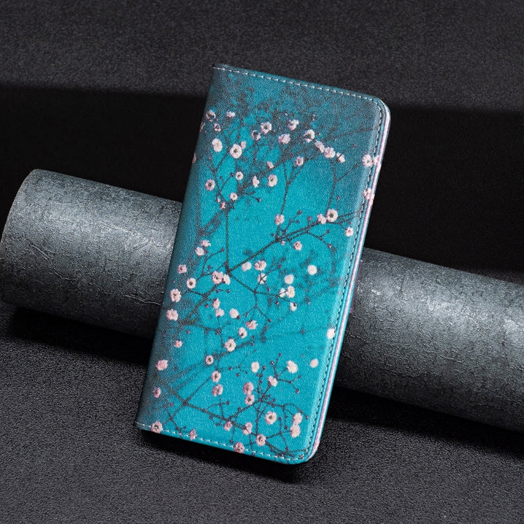 For Samsung Galaxy A23 5G Invisible Magnetic Painted Leather Phone Case(Plum Blossom)