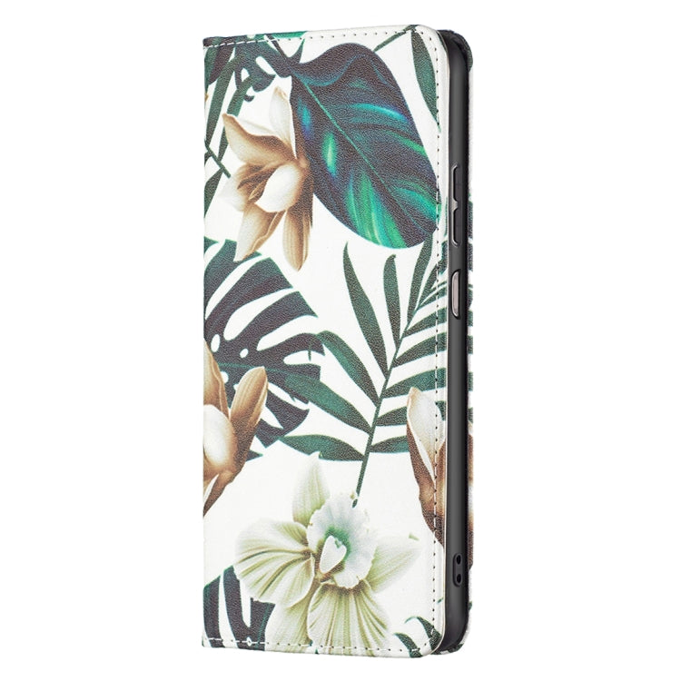 For Samsung Galaxy A23 5G Invisible Magnetic Painted Leather Phone Case(Red Leaves)