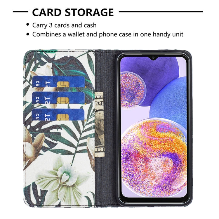 For Samsung Galaxy A23 5G Invisible Magnetic Painted Leather Phone Case(Red Leaves)