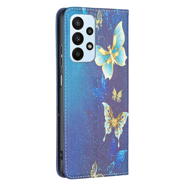 For Samsung Galaxy A23 5G Invisible Magnetic Painted Leather Phone Case(Gold Butterflies)