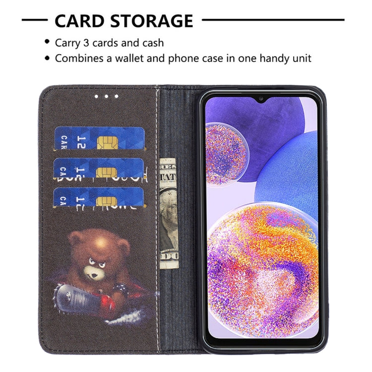 For Samsung Galaxy A23 5G Invisible Magnetic Painted Leather Phone Case(Bear)