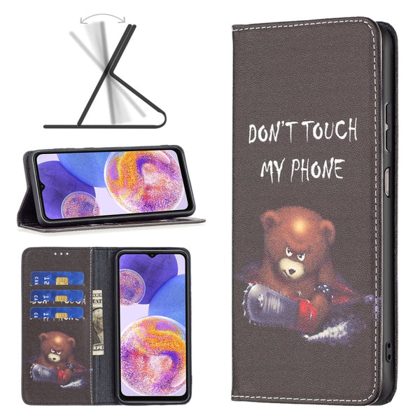 For Samsung Galaxy A23 5G Invisible Magnetic Painted Leather Phone Case(Bear)