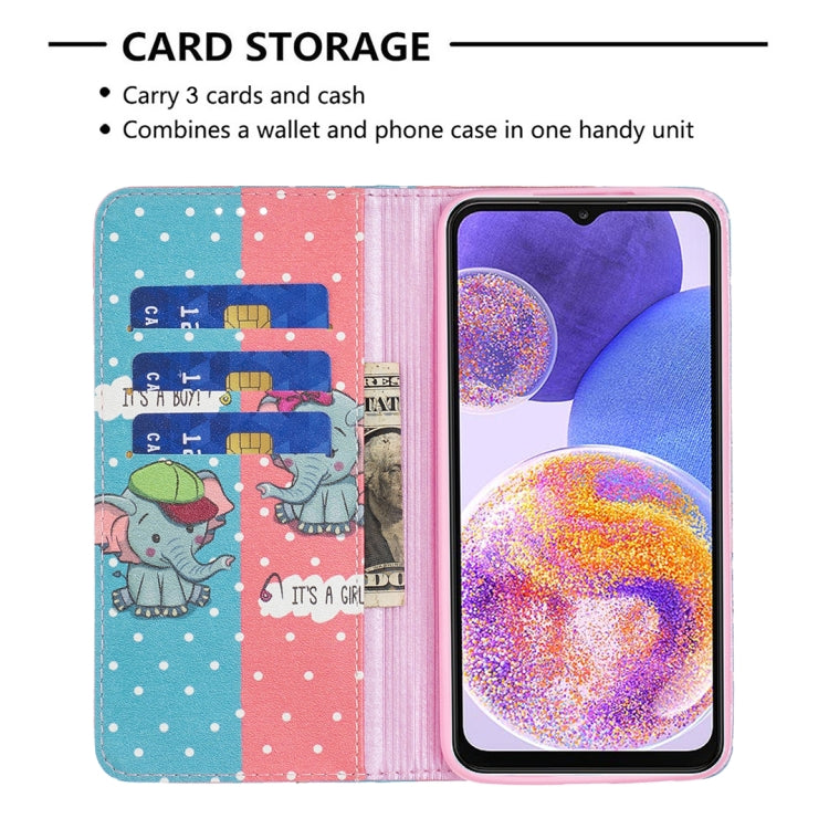 For Samsung Galaxy A23 5G Invisible Magnetic Painted Leather Phone Case(Elephant)