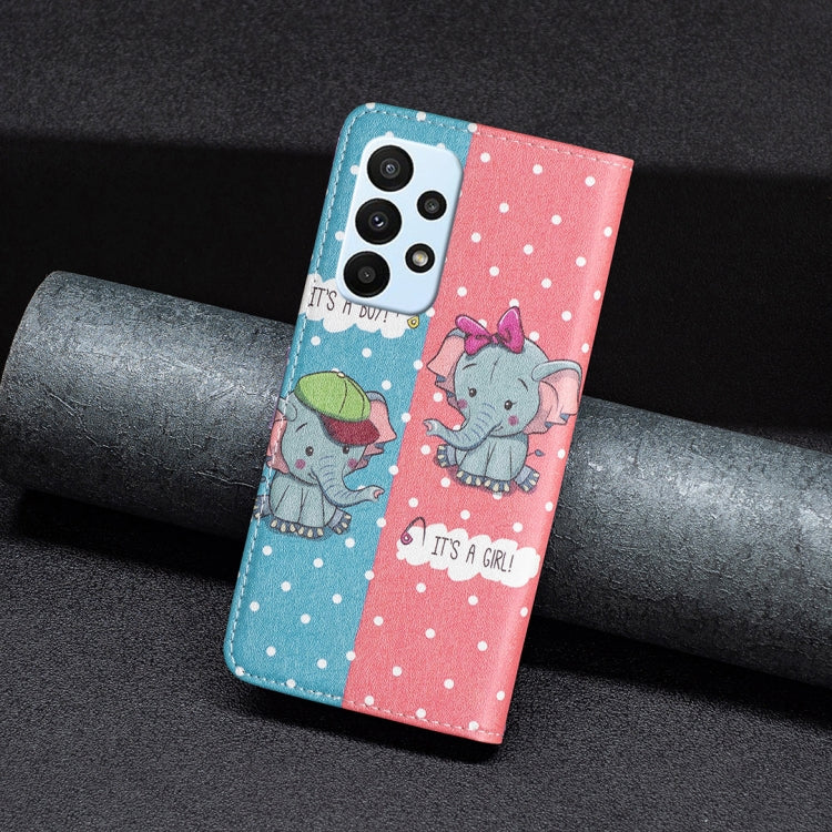 For Samsung Galaxy A23 5G Invisible Magnetic Painted Leather Phone Case(Elephant)