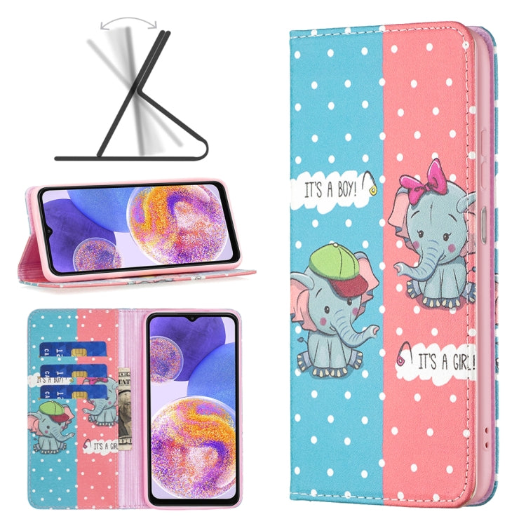 For Samsung Galaxy A23 5G Invisible Magnetic Painted Leather Phone Case(Elephant)