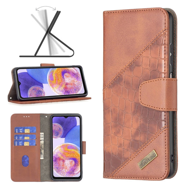 For Samsung Galaxy A23 5G Matching Color Crocodile Texture Leather Phone Case(Brown)