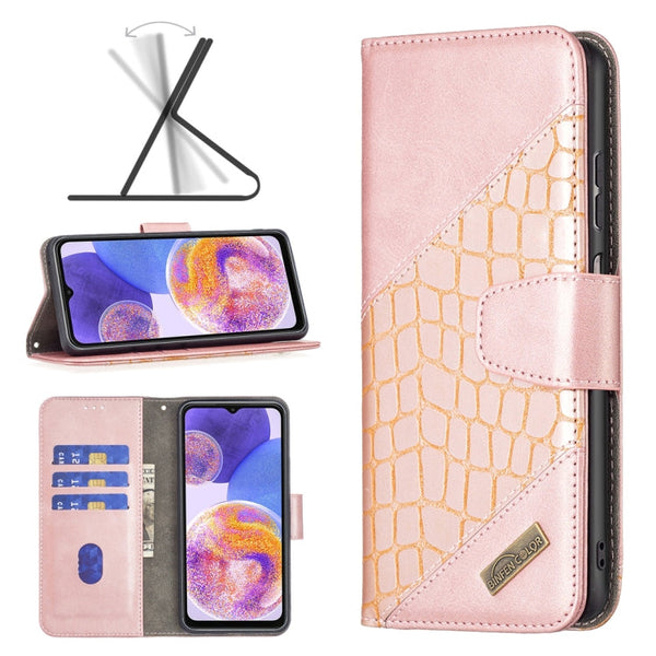 For Samsung Galaxy A23 5G Matching Color Crocodile Texture Leather Phone Case(Rose Gold)