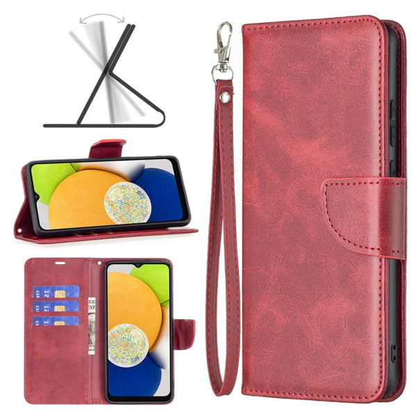For Samsung Galaxy A03 166mm Lambskin Texture Pure Color Flip Leather Phone Case(Red)
