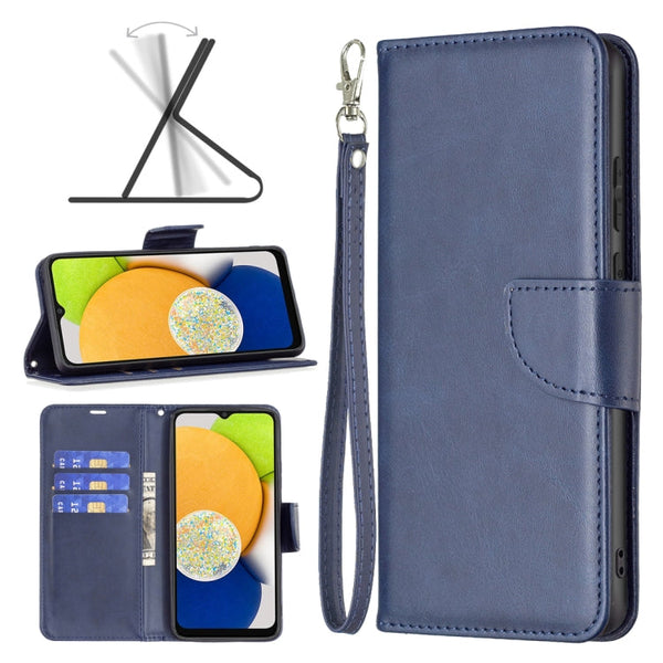 For Samsung Galaxy A03 166mm Lambskin Texture Pure Color Flip Leather Phone Case(Blue)