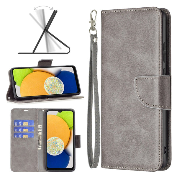 For Samsung Galaxy A03 166mm Lambskin Texture Pure Color Flip Leather Phone Case(Grey)