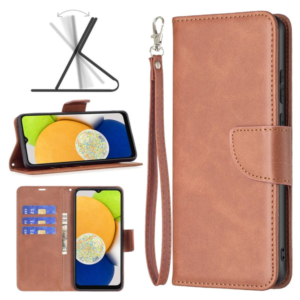 For Samsung Galaxy A03 166mm Lambskin Texture Pure Color Flip Leather Phone Case(Brown)