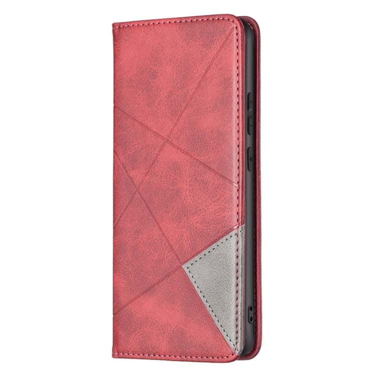 For Samsung Galaxy A03 166mm Rhombus Texture Magnetic Leather Phone Case(Red)