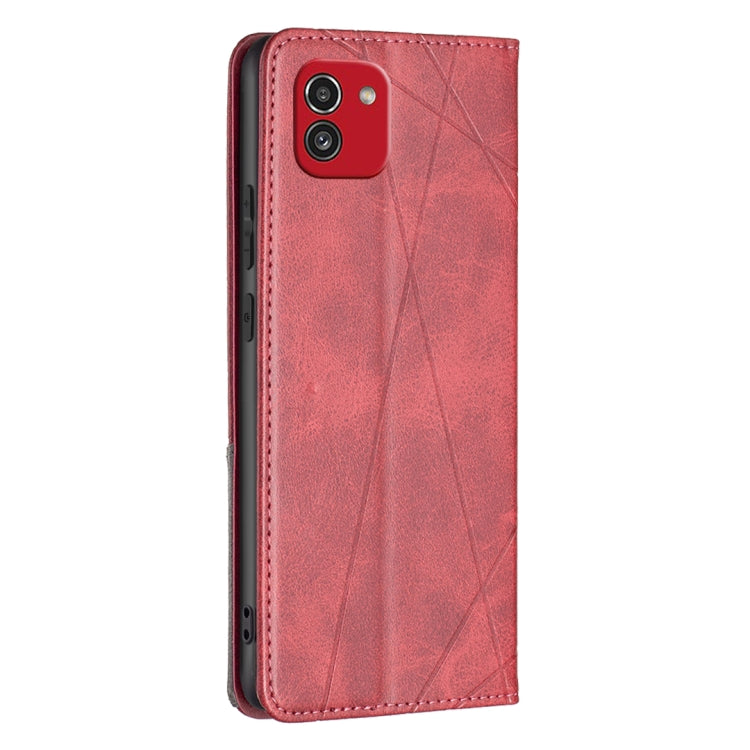 For Samsung Galaxy A03 166mm Rhombus Texture Magnetic Leather Phone Case(Red)