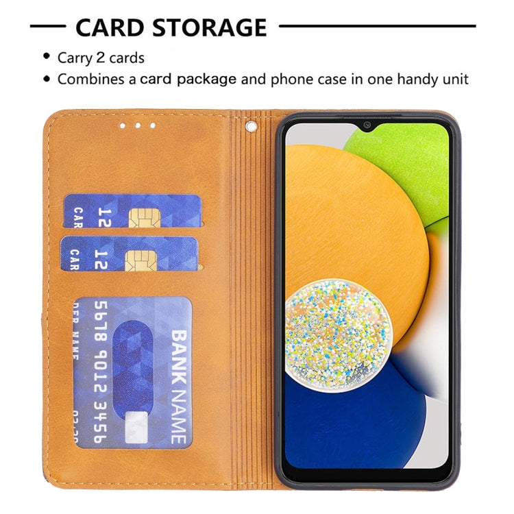 For Samsung Galaxy A03 166mm Rhombus Texture Magnetic Leather Phone Case(Yellow)