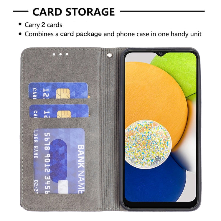 For Samsung Galaxy A03 166mm Rhombus Texture Magnetic Leather Phone Case(Grey)