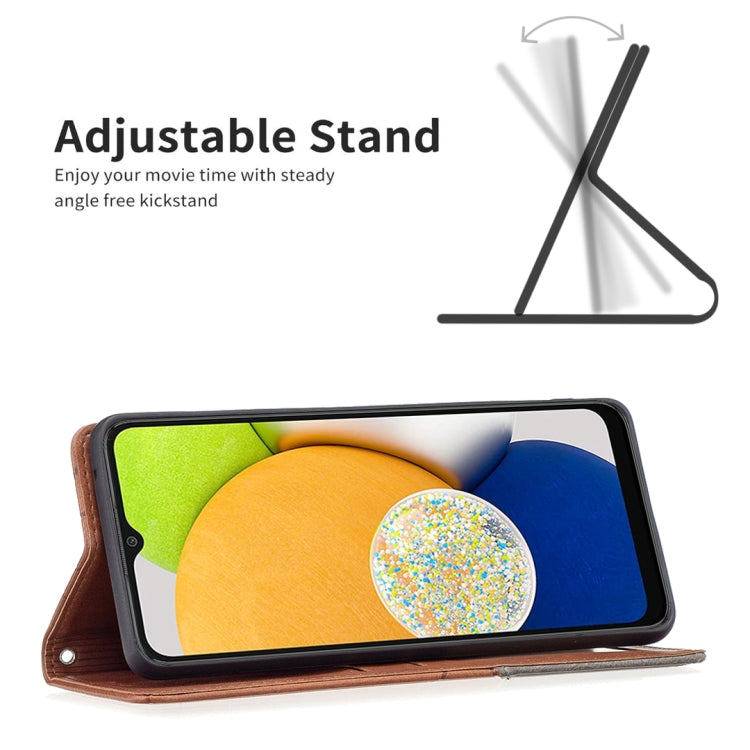 For Samsung Galaxy A03 166mm Rhombus Texture Magnetic Leather Phone Case(Brown)