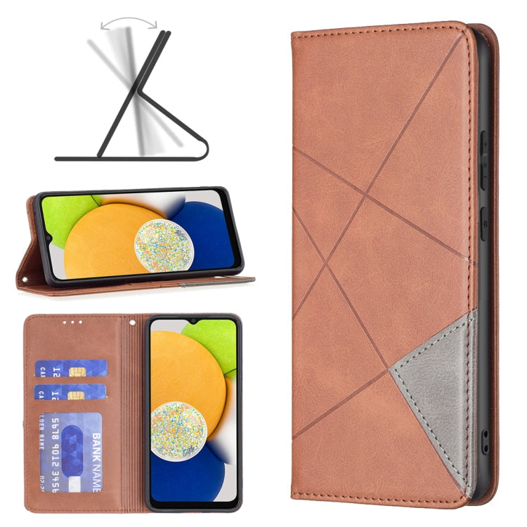 For Samsung Galaxy A03 166mm Rhombus Texture Magnetic Leather Phone Case(Brown)