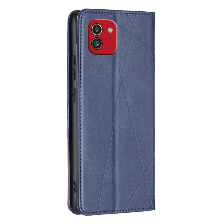For Samsung Galaxy A03 166mm Rhombus Texture Magnetic Leather Phone Case(Blue)