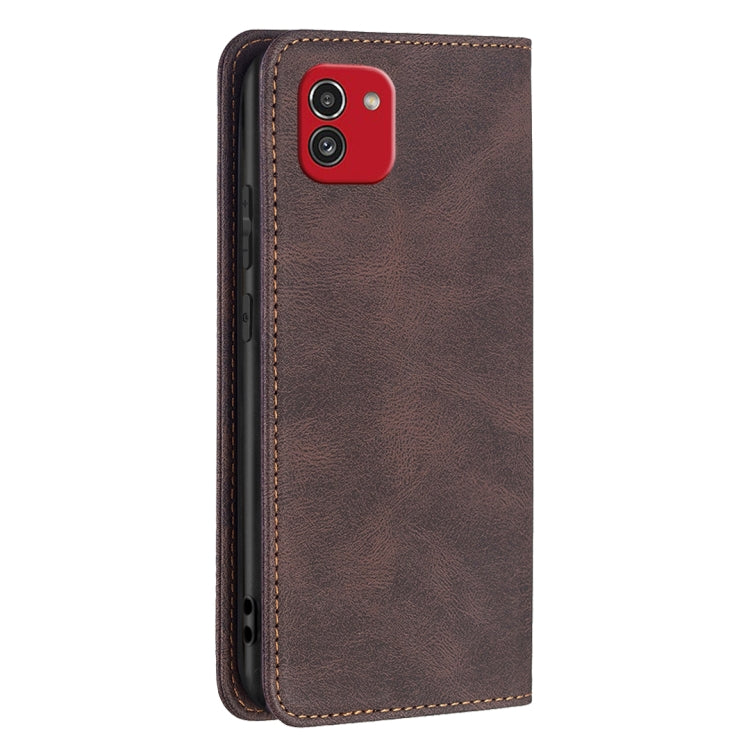 For Samsung Galaxy A03 166mm BF08 Magnetic RFID Flip Leather Phone Case(Brown)