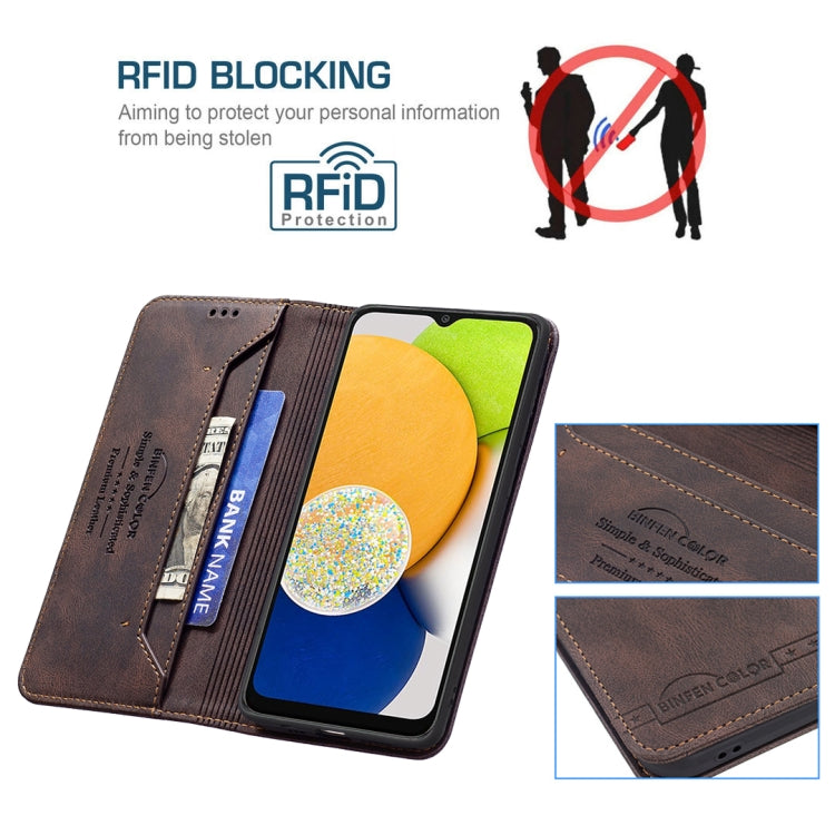For Samsung Galaxy A03 166mm BF08 Magnetic RFID Flip Leather Phone Case(Brown)