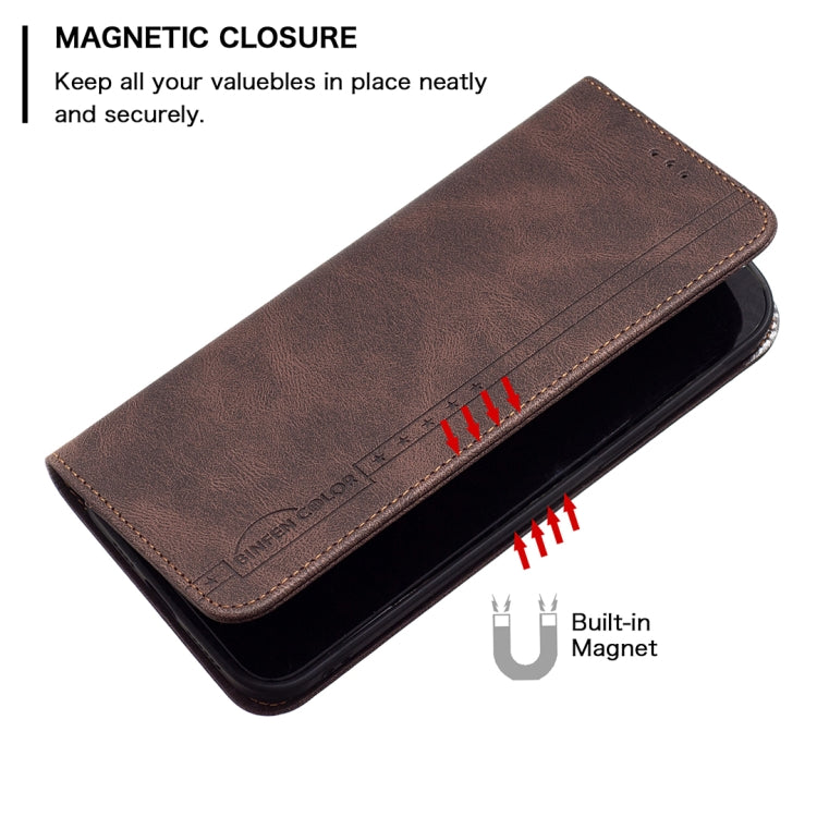 For Samsung Galaxy A03 166mm BF08 Magnetic RFID Flip Leather Phone Case(Brown)