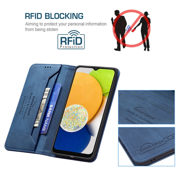 For Samsung Galaxy A03 166mm BF08 Magnetic RFID Flip Leather Phone Case(Blue)