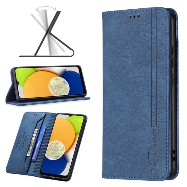 For Samsung Galaxy A03 166mm BF08 Magnetic RFID Flip Leather Phone Case(Blue)