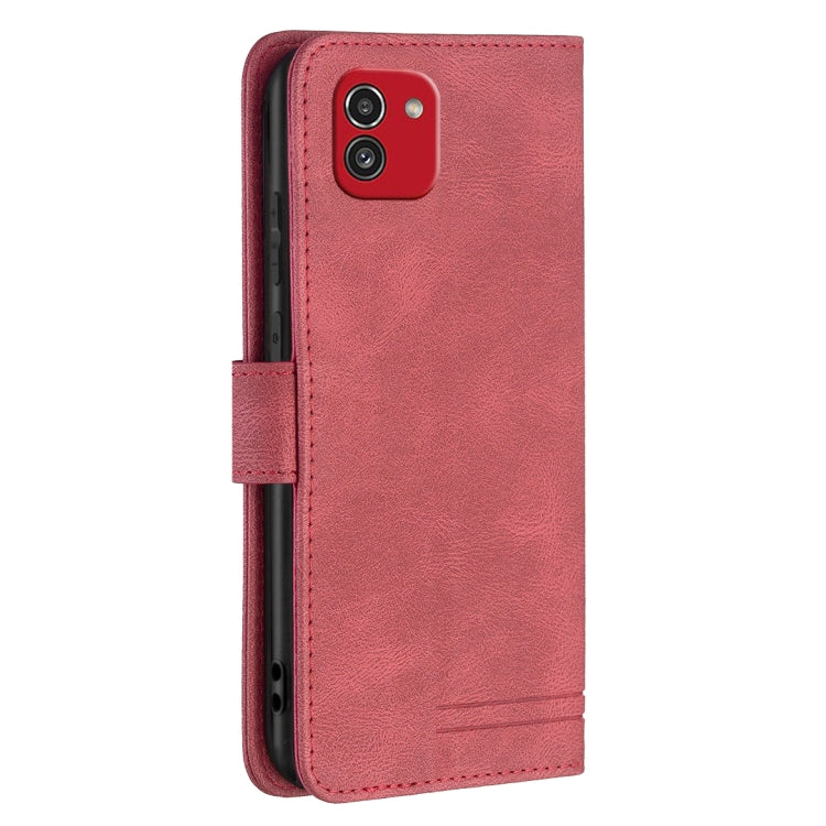 For Samsung Galaxy A03 166mm BF09 Magnetic Buckle RFID Flip Leather Phone Case(Red)