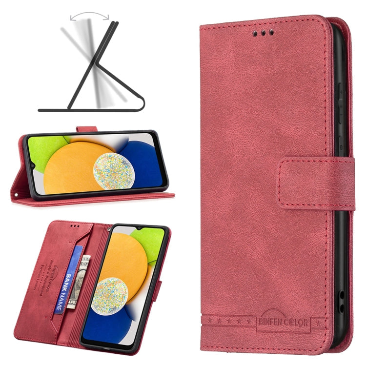 For Samsung Galaxy A03 166mm BF09 Magnetic Buckle RFID Flip Leather Phone Case(Red)