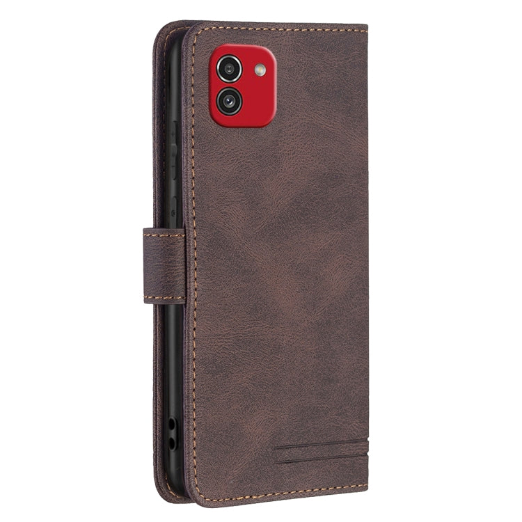 For Samsung Galaxy A03 166mm BF09 Magnetic Buckle RFID Flip Leather Phone Case(Brown)