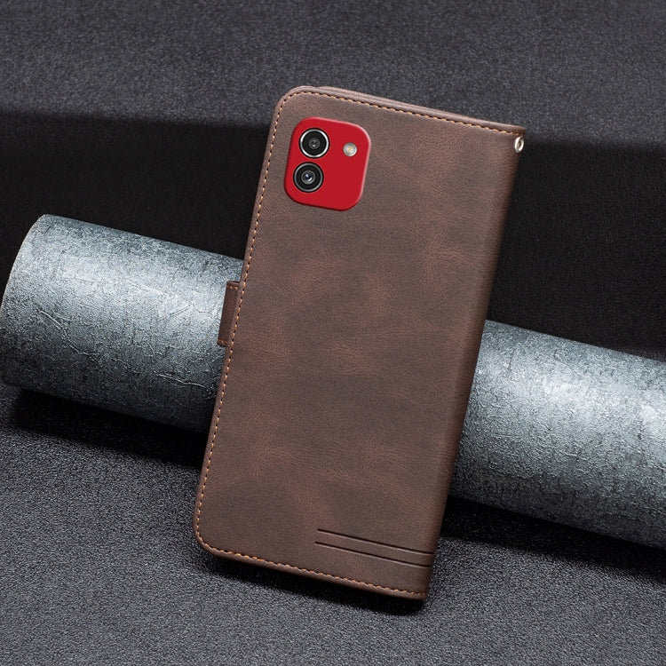 For Samsung Galaxy A03 166mm BF09 Magnetic Buckle RFID Flip Leather Phone Case(Brown)