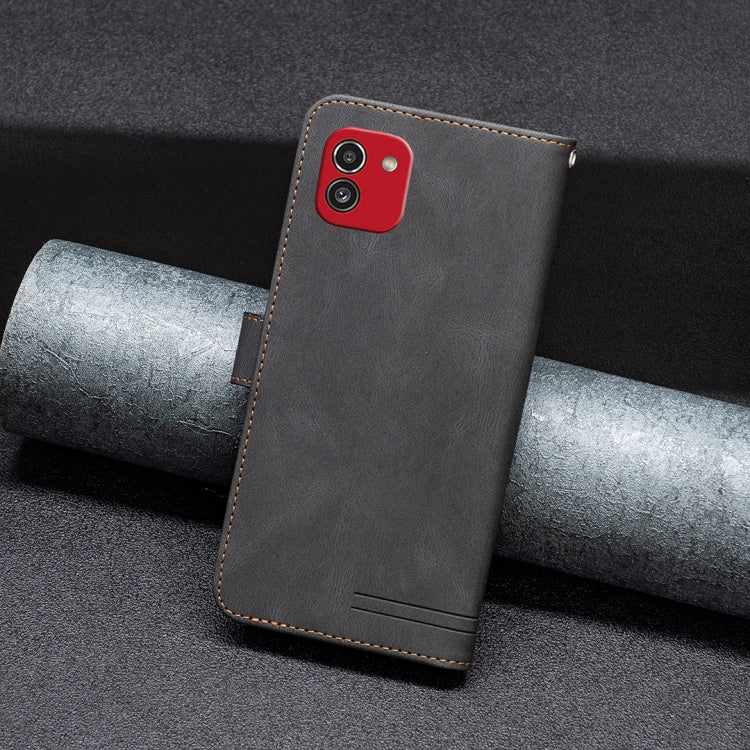 For Samsung Galaxy A03 166mm BF09 Magnetic Buckle RFID Flip Leather Phone Case(Black)