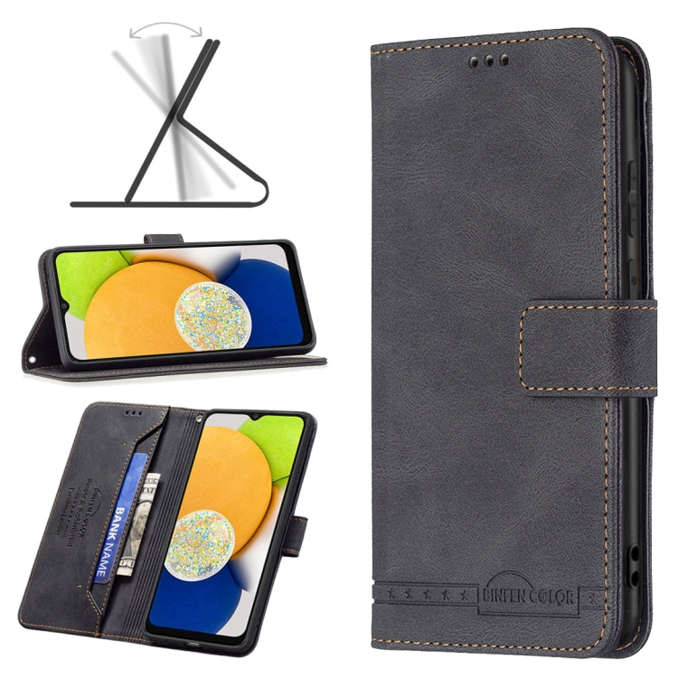 For Samsung Galaxy A03 166mm BF09 Magnetic Buckle RFID Flip Leather Phone Case(Black)