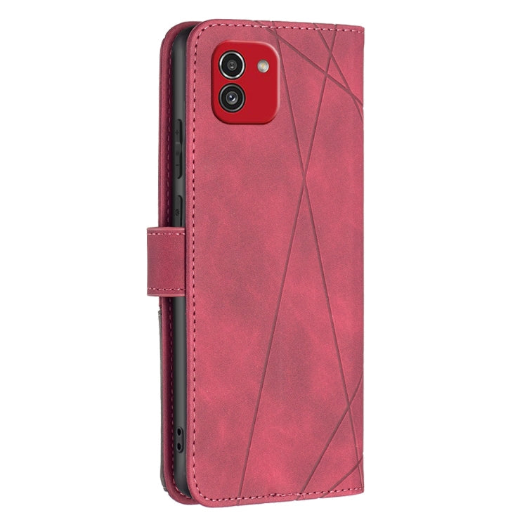 For Samsung Galaxy A03 166mm BF05 Magnetic Buckle Rhombus Texture Leather Phone Case(Red)