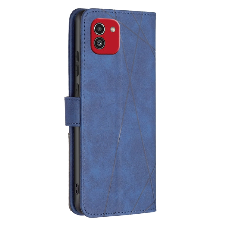 For Samsung Galaxy A03 166mm BF05 Magnetic Buckle Rhombus Texture Leather Phone Case(Blue)