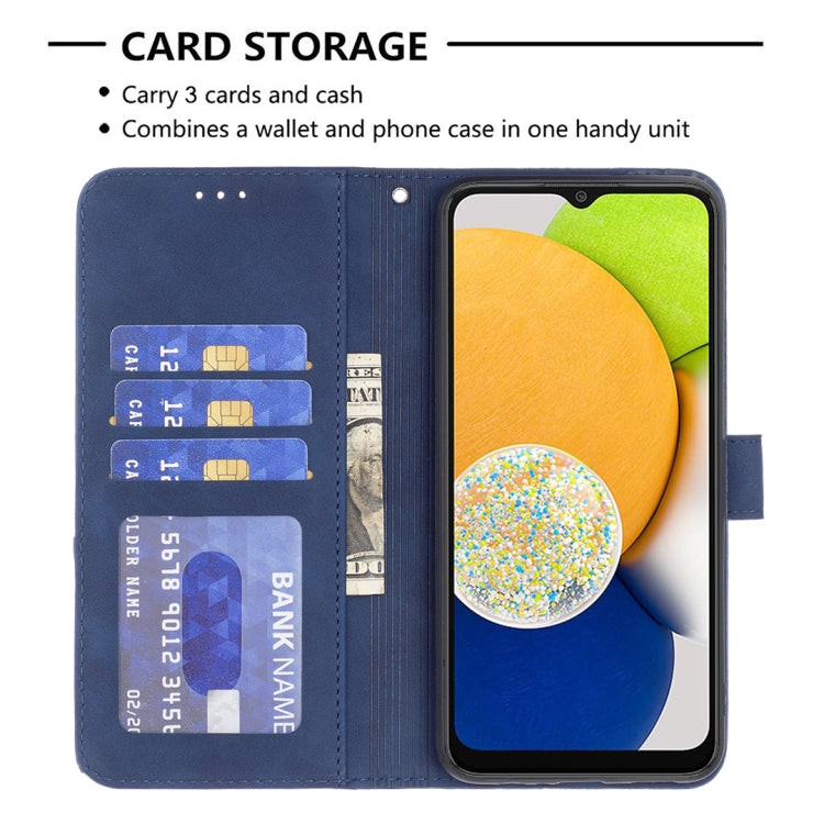 For Samsung Galaxy A03 166mm BF05 Magnetic Buckle Rhombus Texture Leather Phone Case(Blue)